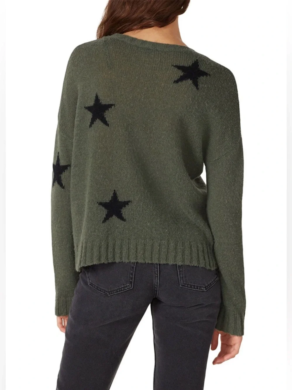 Rails Perci Green Sweater Olive Black Stars Merino Wool‎ Cozy Relaxed